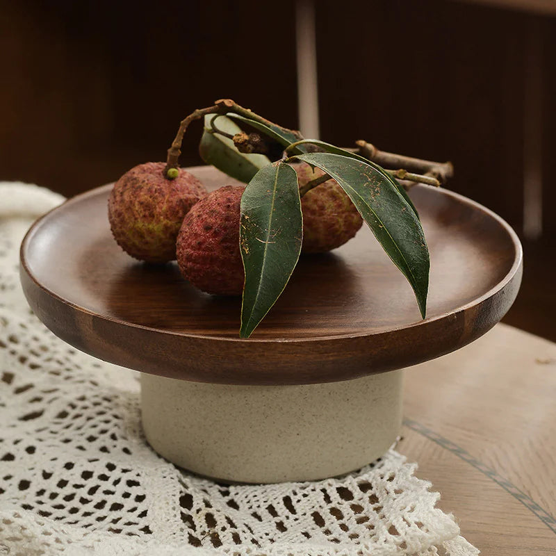 Vintage Japanese Wood Cake Stand for Home Display