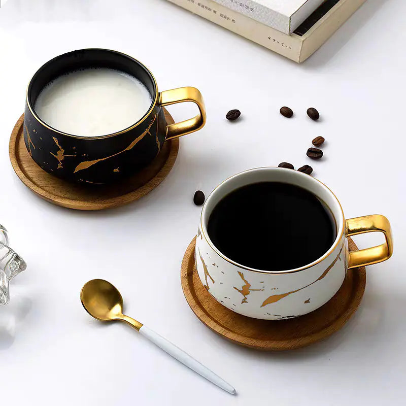 Nordic Gold Trim Ceramic Mug &  Saucer