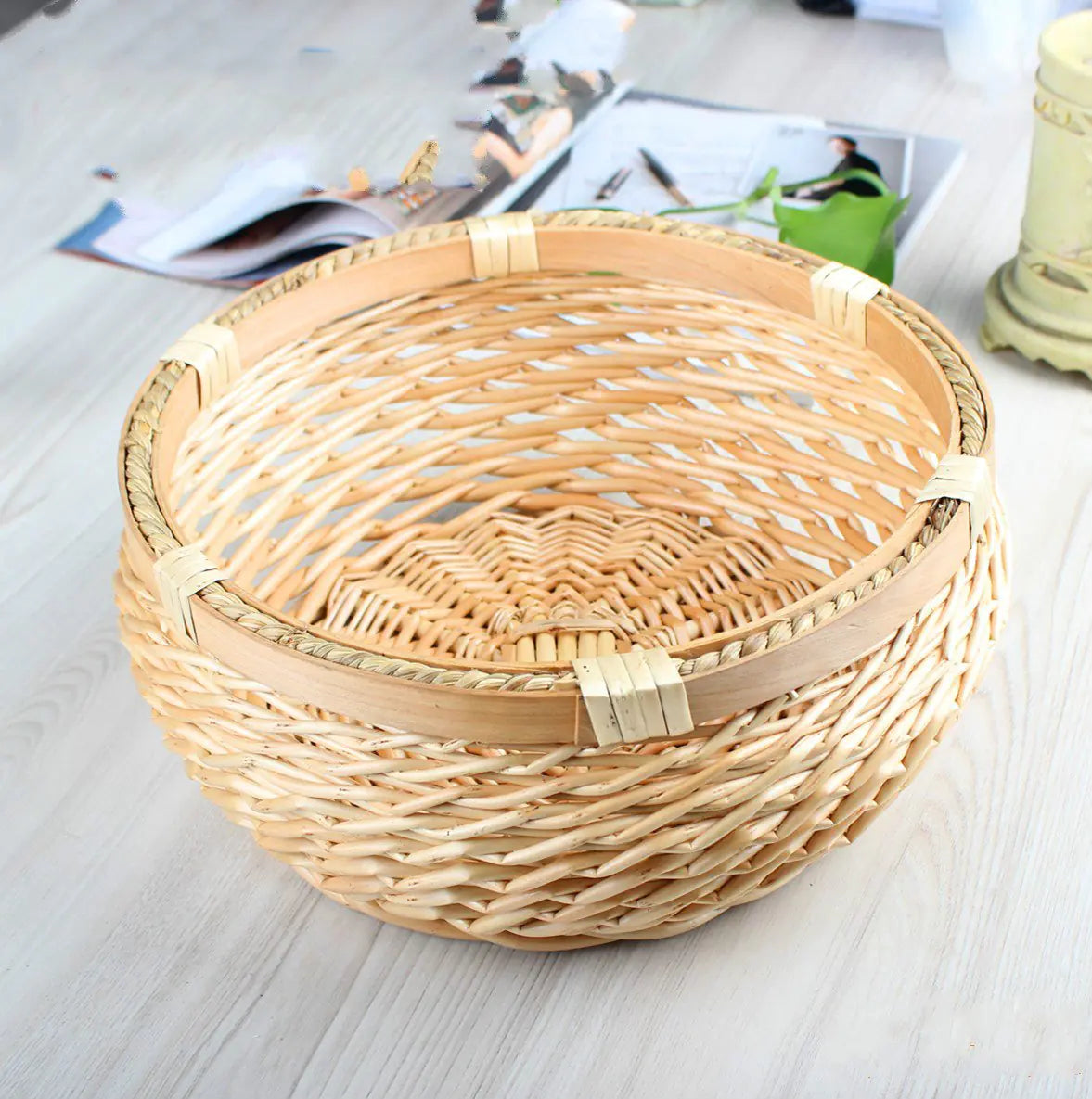 Circular Rattan Storage Basket.