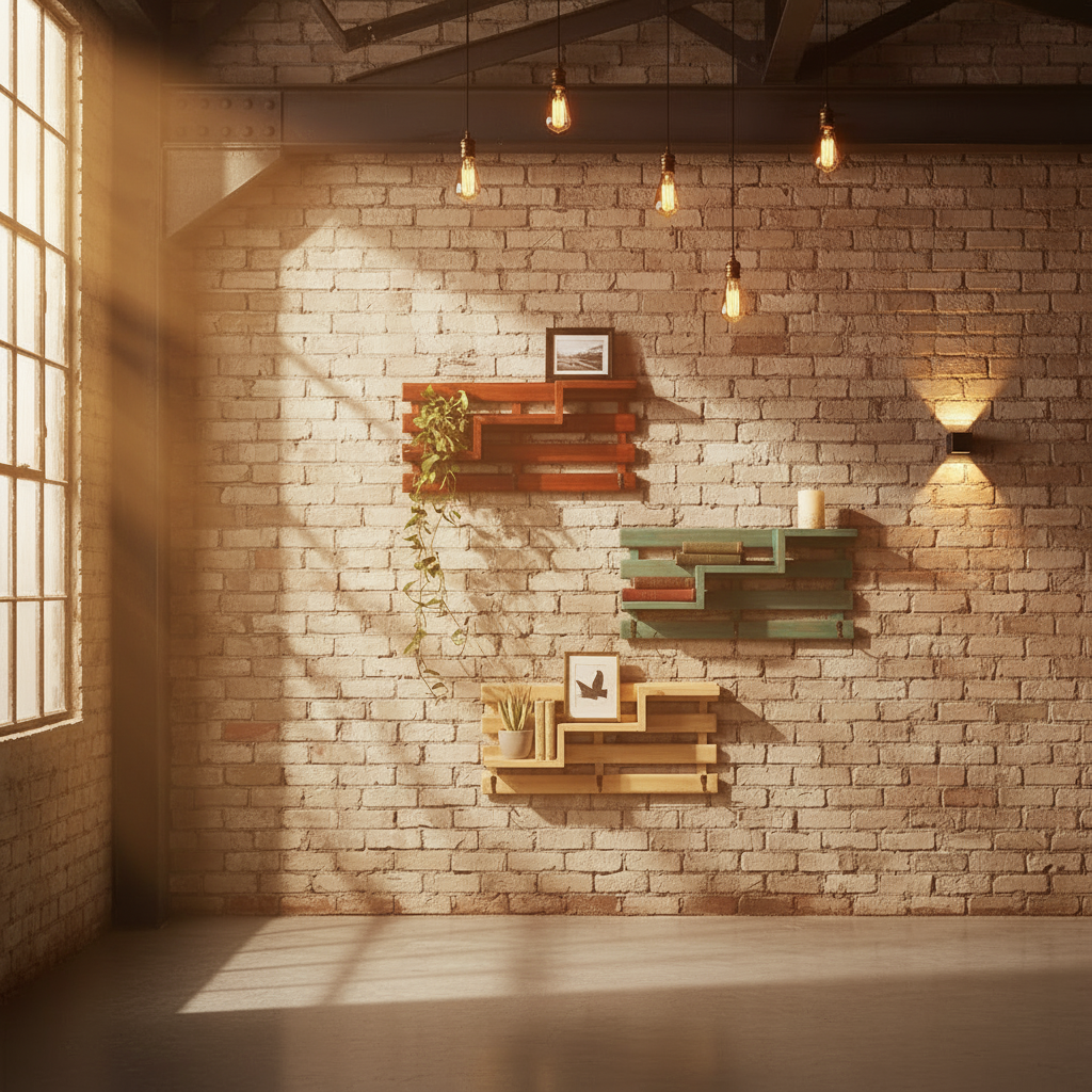 Wooden Ladder-Shaped Wall Shelf Decor