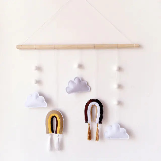 Wooden Cloud Rainbow Felt Pendant Wall Hanging