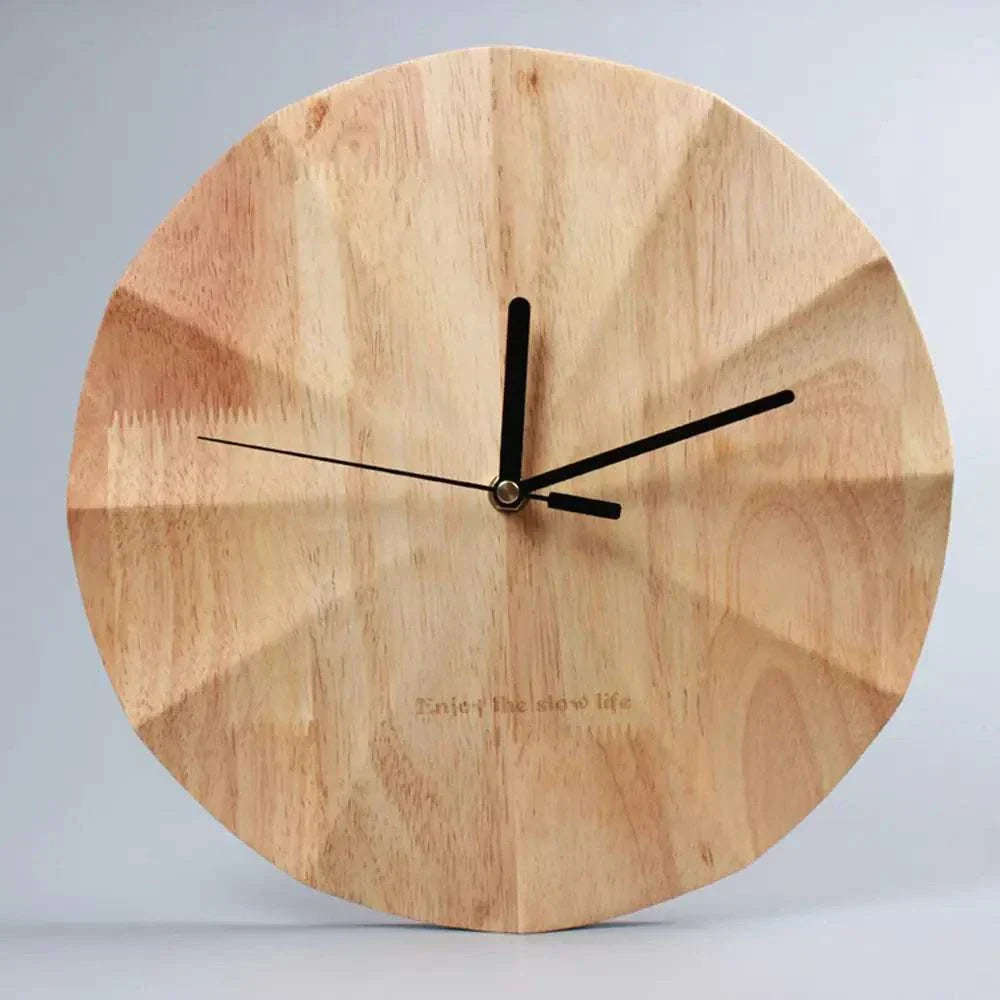 Nordic minimalist wooden wall clock with a natural wood finish and simple black hands